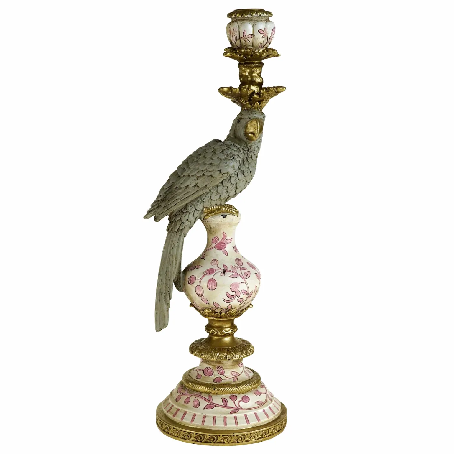 Bougeoir Parrot Amari, vert-blanc-or, décoration vintage/excentrique