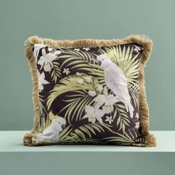 Coussin à franges Palmette & Perroquet