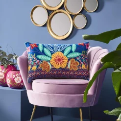 Coussin Frida, bleu avec motif floral coloré