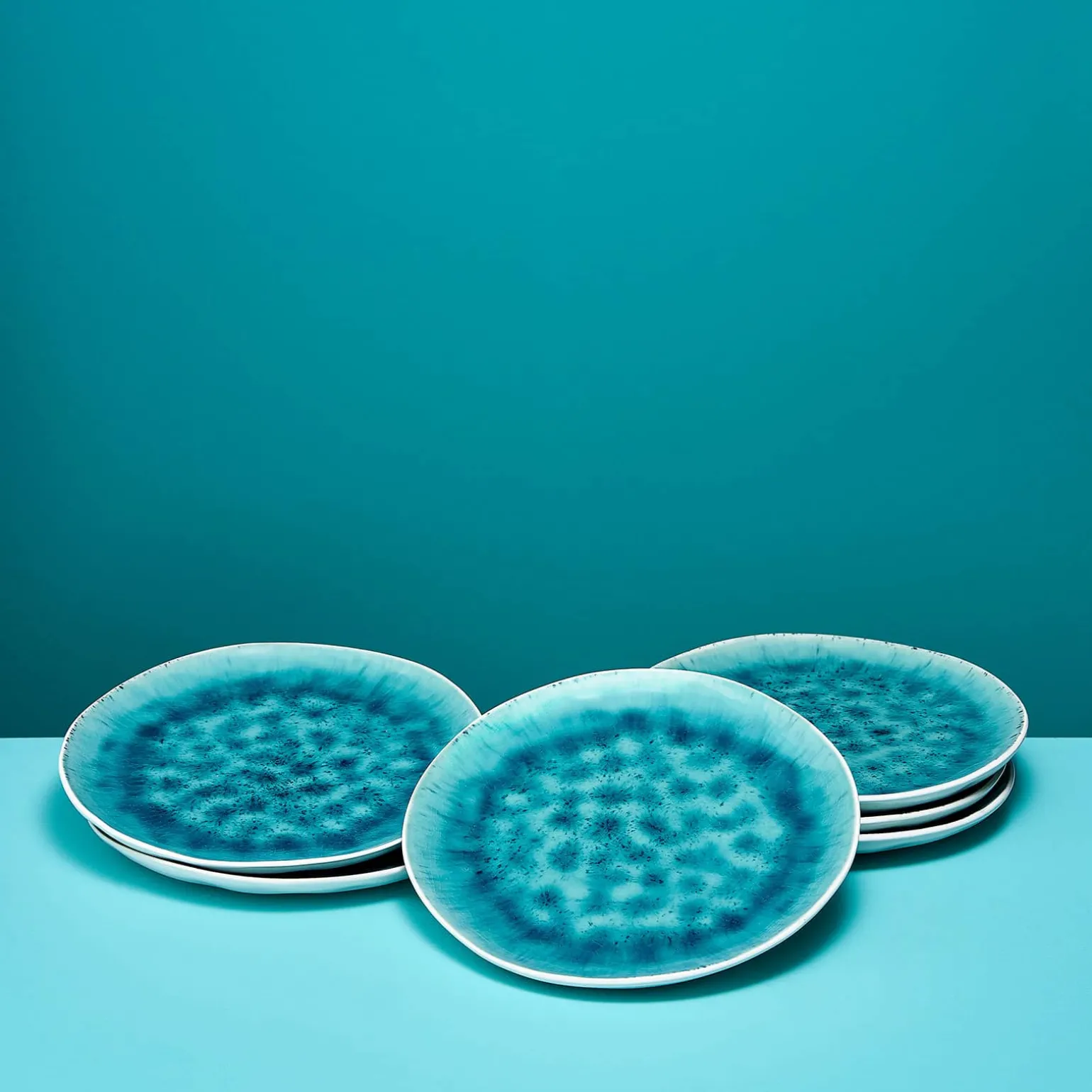 Ensemble de 6 assiettes à dessert Aquamarine, blanc/turquoise