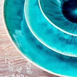Ensemble de 6 assiettes à dessert Aquamarine, blanc/turquoise