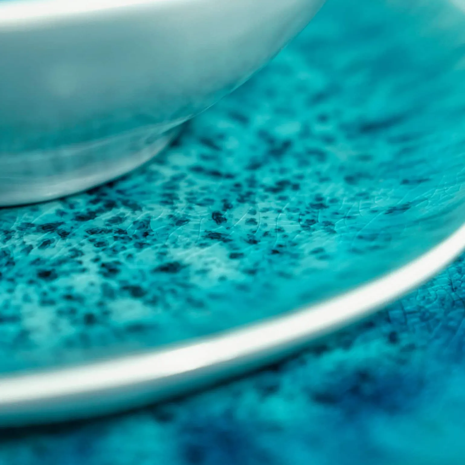 Ensemble de 6 assiettes à dessert Aquamarine, blanc/turquoise