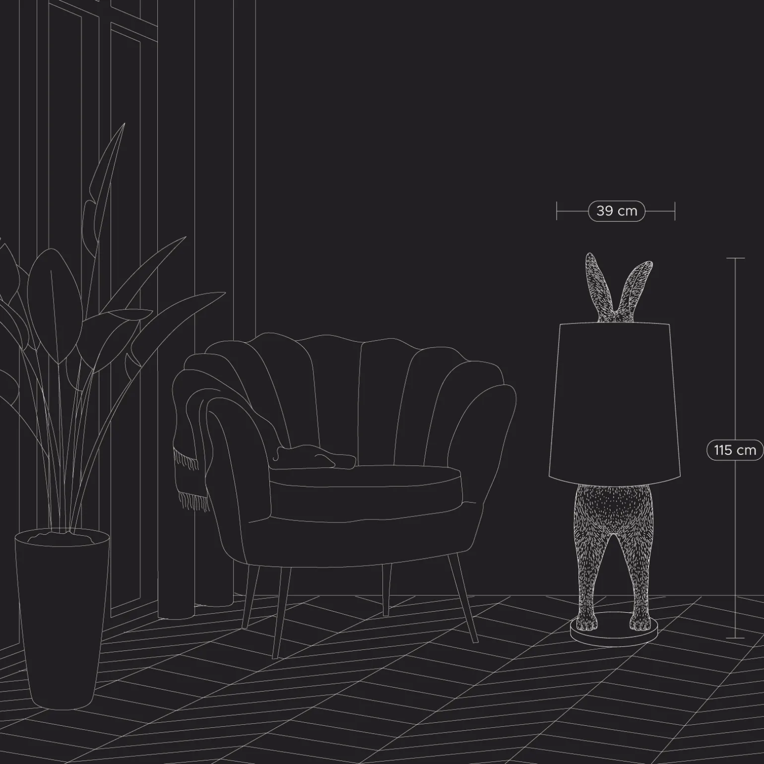Lampadaire lapin Hiding Rabbit®, or/noir