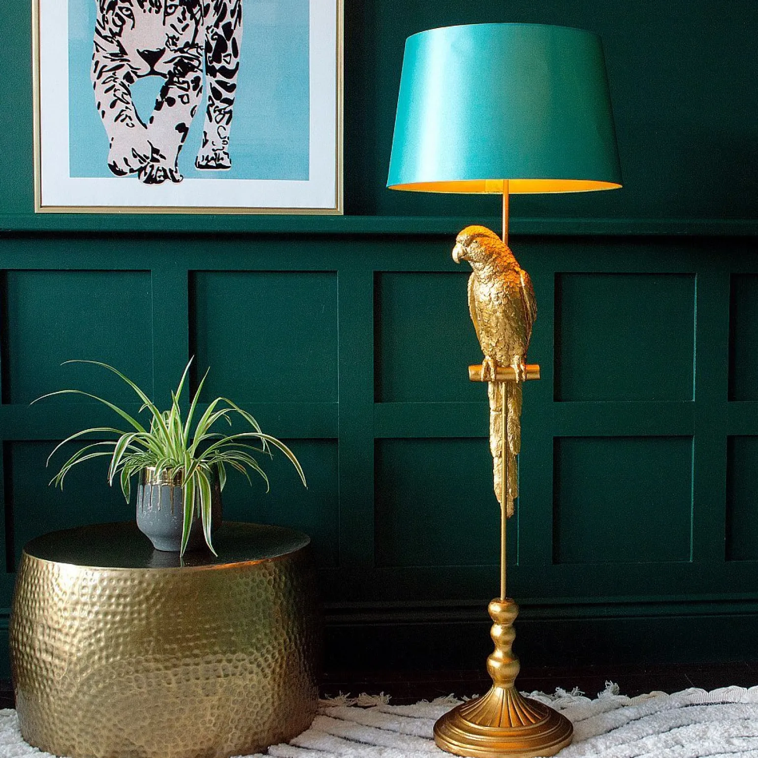 Lampadaire perroquet Tammy, or/turquoise