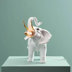 Lampe à poser éléphant Dumbo, blanc-or