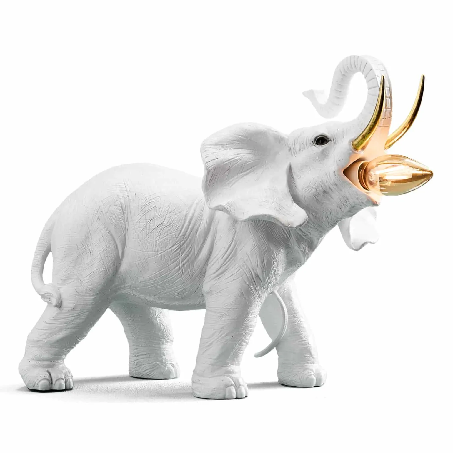 Lampe à poser éléphant Dumbo, blanc-or