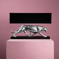 Lampe de table panthère Baghiro, argent/noir