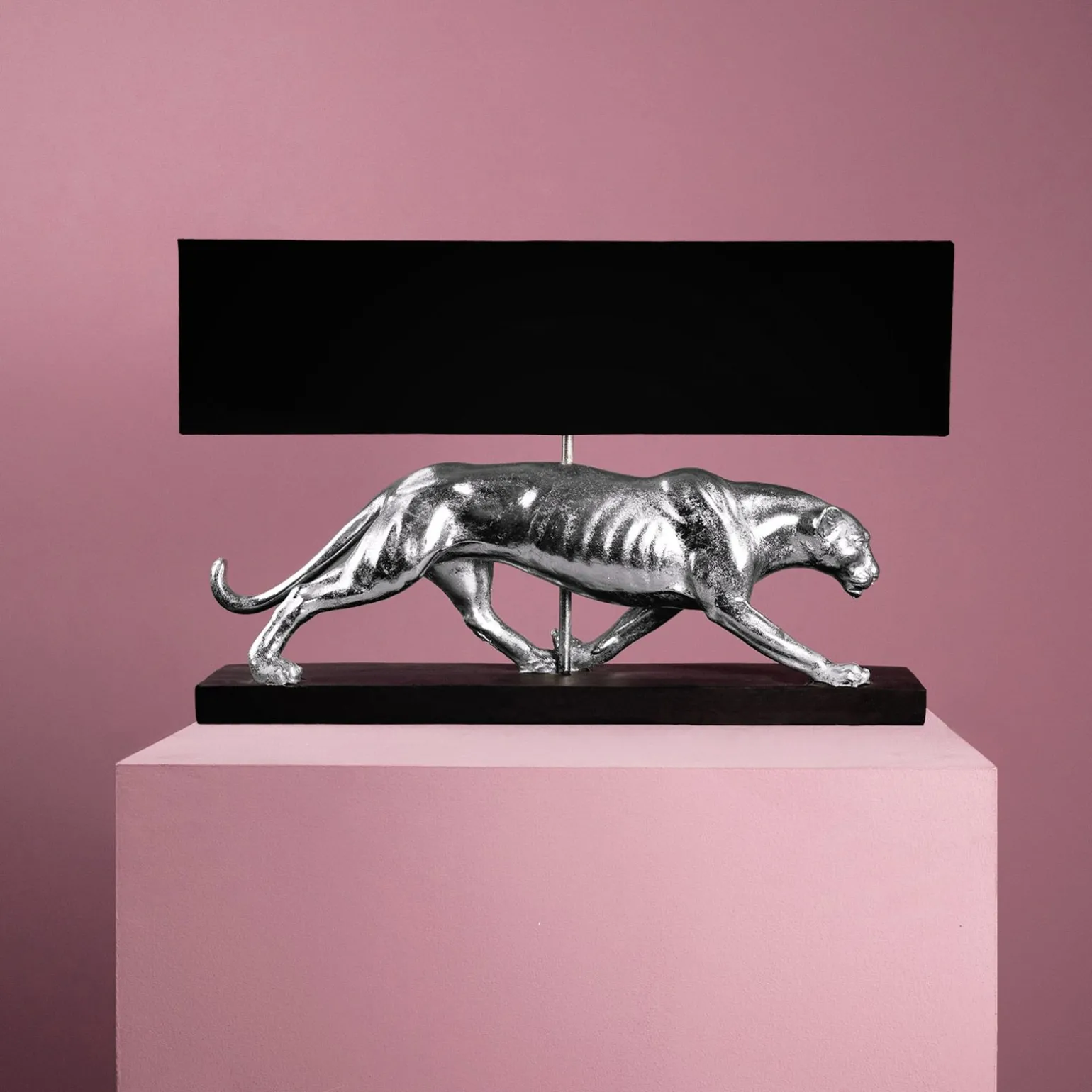 Lampe de table panthère Baghiro, argent/noir