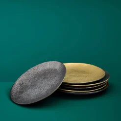 Lot de 6 assiettes à dessert Ceylon, noir-or