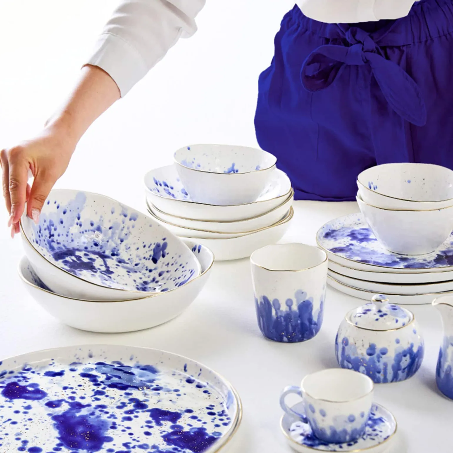 Lot de 6 assiettes à salade Marine Splash, blanc/bleu/or