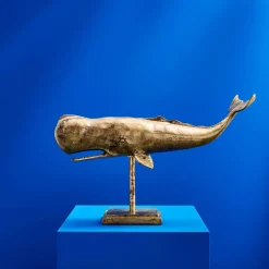 Objet déco baleine / cachalot Moby, or, aluminium, 70x17x45 cm