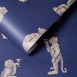 Papier peint singe Cocktail Monkeys, bleu