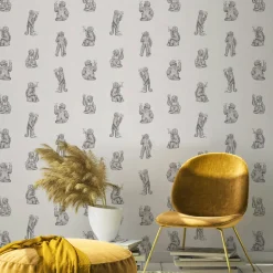 Papier peint singe Cocktail Monkeys, blanc