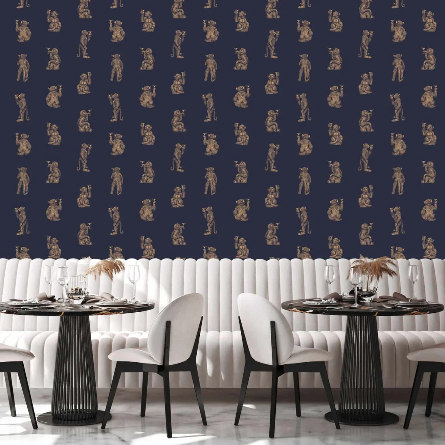 Papier peint singe Cocktail Monkeys, bleu