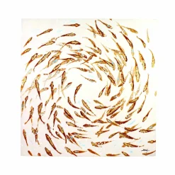 Peinture poisson Banc de poissons, blanc doré, peint à la main