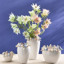 Pot avec oiseaux L, blanc