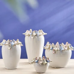 Pot avec oiseaux L, blanc