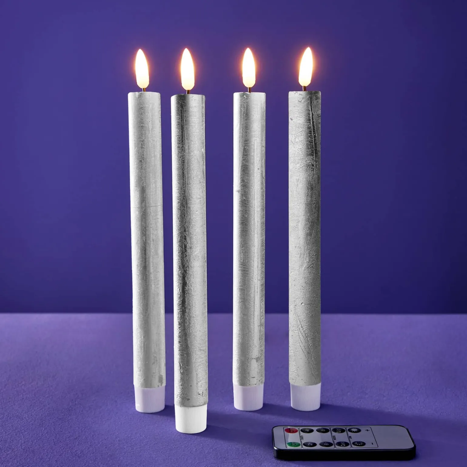 Set de 4 bougies LED, argent