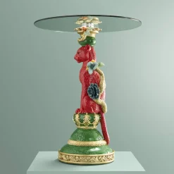 Table d'Appoint Léopard avec Cacatoès, multicolore