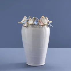 Vase avec oiseaux L, blanc