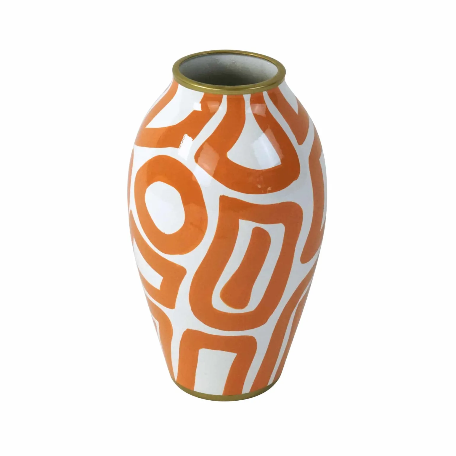 Vase Mandarino, art abstrait, orange et blanc, peint à la main